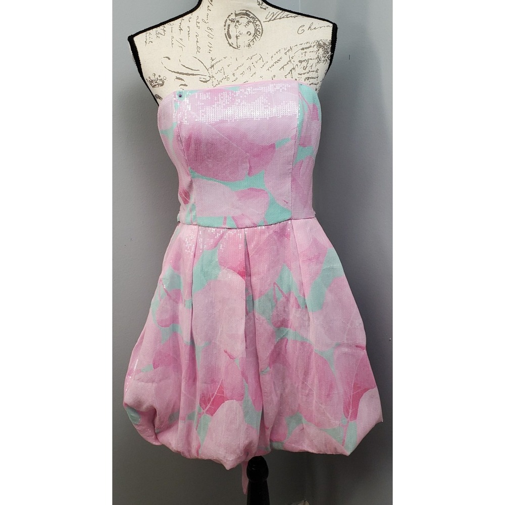 Hutch Party Cocktail Dress Womens 6 Multi Floral Strapless Sequin Embellished